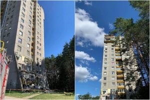 Вот только-что сегодня украсили - ограждение балкона обвалилось. Недоработали