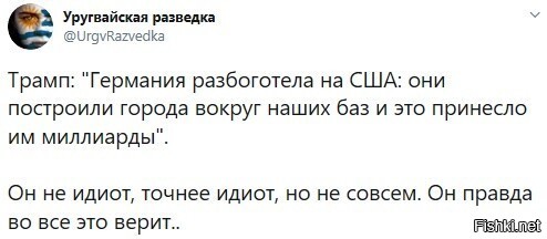 В данном случае он не идиот, утрирует, но совсем немного. Руководители 4-х федеральных земель германии обратились с письмом к американскому правительству с просьбой не выводить войска.