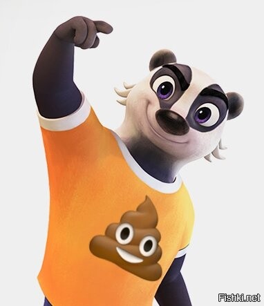 Хм, как можно "не ожидать трэша", при виде таких вот персонажей:
Кстати, мне кажется, что рисунок на футболке Барсучка напоминает известный эмоджи, и авторы кагбэ намекают, чего следует ожидать: