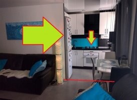 Ремонт конечно прикольный, НО ...

1) демонтирован вентиляционный короб (а его место поставили холодильник)
2) демонтирована дверная коробка с внутренней стенкой.

Другими словами, помимо того, что подобная перепланировка незаконна в квартирах с газовой плитой, так еще и опасна для её обитателей. 

Морской устав написан кровью (с)  - если будет утечка газа на кухне - то кабзда жителям данной квартиры. 

А так ремонт красивый, да ...