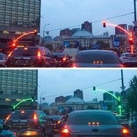 дада видели такое в уфе - причем ездят там большинство как слепые) сразу стало понятно для чего такие ноу-хау, нормальный человек обойдется обычным светофором)