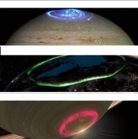 Полярное сияние на разных планетах  Юпитере, Земле и Сатурне