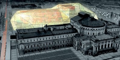 Санкт _Петербург, второй корпус Мариинского театра.
Его сделали в стиле ДК семидесятых.
А мог бы он стать вот таким