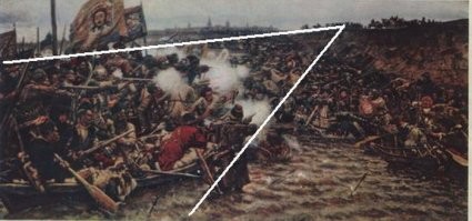 Автор пишет, что главное в картине - сюжет. Не согласен.
Сюжет играет главную роль в каком-нибудь романе или рассказе. А в живописи важно другое - композиция и колорит. К примеру, мало кто может точно описать библейский сюжет картины "Возвращение блудного сына", но тщательно выписанная Рембрандтом пятка бродяги, странно сочетающаяся с его бритым затылком, завораживает всех.   
Встретил интересную информацию про композицию в картинах Сурикова. Оказывается психологи обнаружили четыре основных вида диагональных направлений в его произведениях:
1. Слева направо в глубину от зрителя (диагональ победы).
2. Справа налево в глубину (диагональ поражения)
3. Справа налево из глубины на зрителя (диагональ входа)
4. Слева направо из глубины или вниз (демонстрационная диагональ).
В "Боярыне Морозовой" реализована "диагональ № 2". Контраст мощного воздействия боярыни на народ с общей "пораженческой" композицией картины и рождает у зрителя ощущение трагической безысходности.