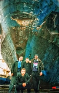 Пробоина, полученная в году 98-99, в северной атлантике, после встречи с другим судном. Благо, после столкновения, штиль был.