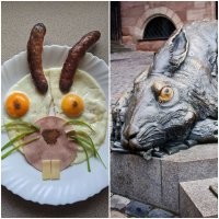 Судя по сосискам и выражению морды, это заяц Дюрера)