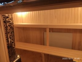 тоже заканчиваю баню, масштабы поскромнее но на вид не хуже.
Осталось только приху-ть экраны из зеркальной нержавейки.