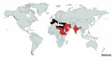 Даже на пике расцвета Римская империя и 50% от этой карты на накрывала. Римлян не было в: Северо-восточной Африке, Аравии, Иране, Индии. А эти регионы где-то 70% от библейской карты