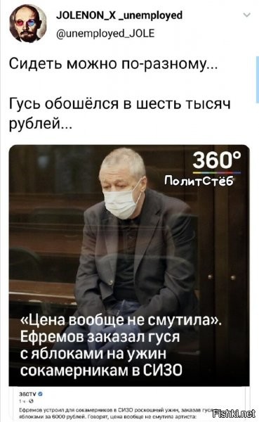 Миша подумал и решил: лучше гусь в яблоках, чем петух на параше