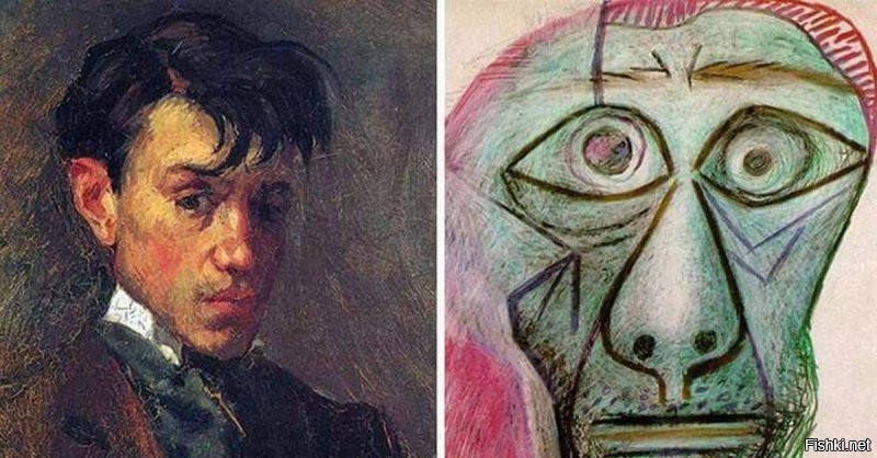 Автопортреты Пикассо в 15 лет  и в 90