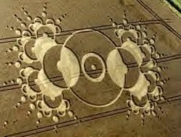 «Послания Аресибо» было услышано!!! В Великобритании, в графстве Чилболтон, на пшеничном поле у Радиотелескопа (что символично) в 2001 году был получен ответ. В нижней части ответа "паучок" это источник ответа - НЛО  в разрезе, в центре крестик - пилот, прямоугольник вокруг него - корпус аппарата, уменьшающиея кубики - силовое двигательное поле генерируемое НЛО  через 4 отверстия в корпусе. Последнее фото - то же НЛО, но в виде кружочков. Через год, в 5 км от этого поля пришло письмо от другой цивилизации...