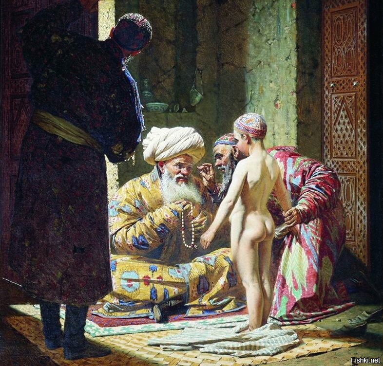 картина "Продажа ребенка-невольника" 1872г из «Туркестанской серии» картин Верещагина ВВ.