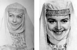 На фотопробах претендентки на роль царицы - Светлана Светличная , Любовь Малышева , Нина Маслова ( утверждена ) .