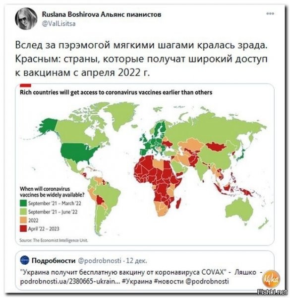 Тут не только перемога, но и очередной западный фейк. Европа и сшп не смогли не выделить себя в качестве ну самых первых, кто получит вакцину. Интересно, успеют её переделать из отравляющего вещества в лечащее...