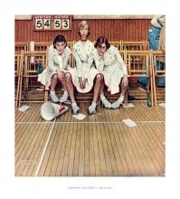 Картина называется "CHEERLEADERS (LOSING THE GAME)".
Скорее всего, это школьный спортзал, баскетбол.
Вот полная картина, видно что домашняя команда проиграла. А это грустит группа поддержки.
Кто такие "CHEERLEADERS" можно посмотреть в интернете.