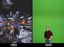 Джордж Лукас на съемках "Звездных войн", 1983-2005 гг.