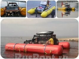 Ну если уж прям приспичило выехать на лёд на машине, а не на плавучем вездеходе-амфибии, до хоть самодельном "чебураторе-каракате", то хоть обезопась себя и машину. 
Ну хоть пантоны какие-нибудь приделал. 
Это дешевле выйдет, чем даже старенький "Хантер".

Типа такого: