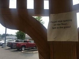 Пожалуйста, прекратите плевать на пол. Плюйте в траву!