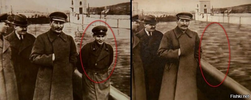 Что-то мне это напомнило...
Фото-оригинал Сталина с Ежовым и фото в соответствии с генеральной линией партии: