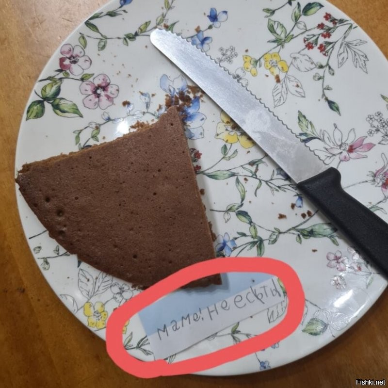Моя семилетняя  дочь испекла торт. Чтобы братья всё не съели, она написала записку.