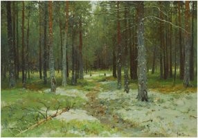 Закономерность не заметили? Сосны рядами. Это рукотворные посадки деревьев. У меня вокруг города тоже такие. 
Посмотрите программу изменения климата Сталина.