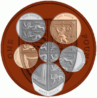 Вот такой необычный дизайн ряда монет, в основе которого реальный щит с герба Великобритании, был выпущен в 2008 году монетным двором Англии. Сами по себе монеты смотрелись привлекательно, но внимательный зритель мог догадаться, что где то должно быть продолжение! Если сложить 6 монет в правильном порядке, Вы увидите образовавшийся щит.