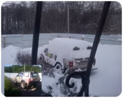 Сегодня часть дорожек и калитку откопал. 
Завтра пойду остальное откапывать. 
Ну и с машины снежок смету, а то припорошило немного.