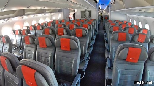 Про цвет сидений - хрень.
Синий чаще встречается потому, что на Боингах, самых распространённых гражданских авиалайнеров, работает лизайнер, которому нравится такой цвет. 
На самом деле салоны самолётов бывают различных цветов. Не только синих, но и:

Белых:




Серо-розовых:


Чёрно-красных:


И даже... Вот таких:


И ещё хотелось бы знать, с каким чувством аэрофобов ассоциируется вот такая расцветка?


-------------

"Любопытные пассажиры интересуются, почему категорически нельзя сажать самолет с полным баком, что может случиться? Дело в том, что вес самолета очень важен при взлете и посадке". 

Подобный ответ "любопытным" равнозначен ответу "потому что". Если уж самолёт взлетел, то сесть с полупустыми баками (А именно только такими они могут быть после нескольких часов полёта. В любом случае топлива там будет меньше, чем было при взлёте) он сможет однозначно. Бензин дожигают или сбрасывают (кстати, это случается далеко не всегда) для того, чтобы, в случае аварии, он не спалил всё к чёртовой матери от малейшей искры. Вес самолёта тут ни при чём.