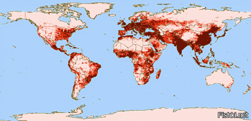Вот еще карта показательная. Карта плотности населения в мире