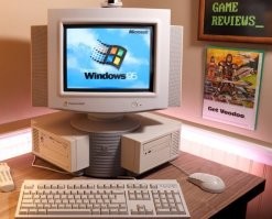 Очень интересный конструктив, впервые такое вижу. Кстати, на стене реклама Voodoo 3dfx?