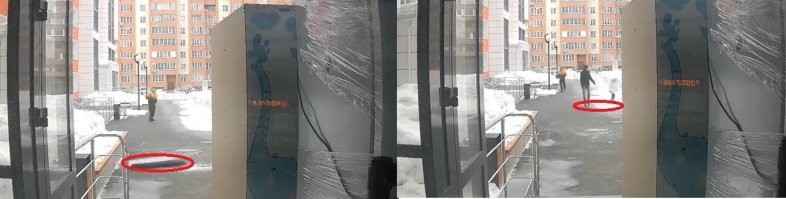 Стрёмно канешн, когда такие листы летают, но расстояние от мужчины с ребёнком до места падения листа никак не подходит к заглавию поста: "Мужчина с ребёнком чудом увернулись ..."