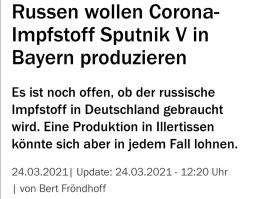 Ну вы немного привираете.
Наши СМИ говорят не "будет выпускаться в Баварии", а "Россия хочет выпускать в Баварии"
Это немного другой смысл, согласны?

К тому в этом вопросе ничего Байярн сам решать не может и об этом тоже написано в статье, что пока не будут проведены все исследования (не раньше июня-июля) никто никаких разрешений не даст.