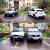 Ну вот тут больше похоже что фемида на КИА просто решила проучить дятла на тойоте

А к внедорожникам на сугробах, скорее всего, тоже вопросов нет - похоже что стоят они там где ДОЛЖНА быть парковка, но жилищные службы не успели или не захотели убрать снег. 
У нас во дворе во время снегопадов тоже половина машин вынуждена была как угодно вкорячиваться в сугробы там где раньше были парковки.