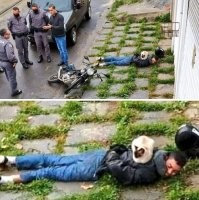 Я так понимаю, полиция ждёт когда котику надоест лежать на задержанном и он уйдёт?