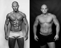 Они просто не знали что такое сушка перед выступлением. В обычной жизни бодибилдеры не так уж сильно и отличаются. А то и более жирные.