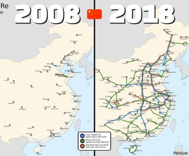Так-то СССР нет уже 30 лет. Вы ещё Российскую Империю бы вспомнили. 
Вот например что можно сделать за 10 лет.
Это карта высокоскоростных жд путей Китая