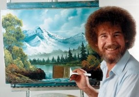 Боб Росс - известный художник который выступал на ТВ США, Канады и т.п. показывая как рисовать картины.
Известен в частности знатной шевелюрой: