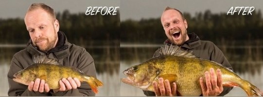 Главное - хороший ракурс. 
 Я то действительно подумал, что акула размером с кита, если по фото судить.
 Рыбаки, такие рыбаки....