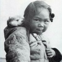 Ну вот откуда взяли, что это именно хаски?
в оригинале написано:
Little inuit girl and her puppy, 1949. Photograph by Richard Harrington.