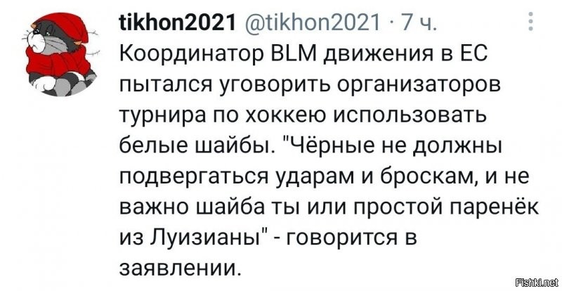 А то, что хоккеисты уже несколько десятилетий своими коньками режут и кромсают БЕЛЫЙ лед, и точно так же попадают по нему клюшками координатора BLM не смущает?