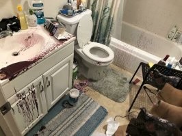 Странно. Всегда думал, что нужно такие вещи быстро отмывать, пока краска не въелась, а не за фотоаппарат хвататься.