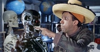 Арнольд Шварценеггер (слева) и Юрий Никулин (справа) на съёмка фильма "Терминатор и Другие приключения Шурика".