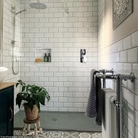 Полотенцесушитель и батарея отопления вместе это вроде бы и не плохо. А ежели отопление отключили?А если свой бойлер, не включать же его ради полотенчика.
И ниша для шампуней и мочалки ни к месту, там вечно будет стоять вода. А это плесень.