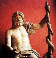 Свое название она получила по имени римского бога врачевания Эскулапа, который изображался в виде старца, держащего в руке жезл, вокруг которого обвилась змея.

Древнегреческий бог медицины и здоровья Асклипиос (Ασκληπιός), был переименован римлянами в Эскулапа. Вот он, сидит со змеей.