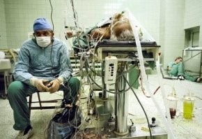 Кардиохирург отдыхает после успешной 23-часовой операции. Его ассистент спит рядом в углу