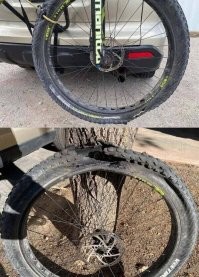 При чём здесь парковка? Тут рама для велосипедов неудачной конструкции, либо закрепили на раме через ...опу (что скорей всего). И во время движения авто выхлопные газы сожгли резину велоколеса.