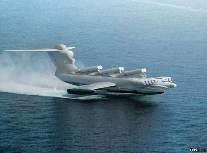 "Каспийский монстр" был охарактеризован так: "Гигантская советская экспериментальная крылатая машина, использующая влияние близости земли, с размахом крыльев 40 м, длиной более 90 м, проходил испытания на Каспийском море.
