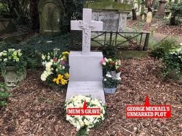 Для контраста. Могила Джорджа Майкла на северной части Хайгейтского кладбища в Лондоне.

Вернее "могила". Он похоронен рядом с матерью в немаркированной могиле без памятника, рядом с которой стоит табличка с просьбой не фотографировать. Как он завещал