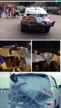 "Парням грозит штраф в размере 5 тысяч рублей за опасное вождение." 

Тут больше подходит статья о неправильно закреплённом грузе". 

Эффект Леммингов. 
Нас слишком много на этой планете. 
И "адреналина" в обыденной жизни не стало. 
Раньше, пока за антилопой побегаешь, да от саблезубого тигра удерешь... 
Вот и появляются такие "экстремалы-долбодятлы".