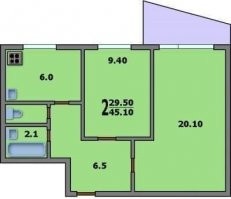 2-комнатная квартира вариант A серии I-515/9Ш